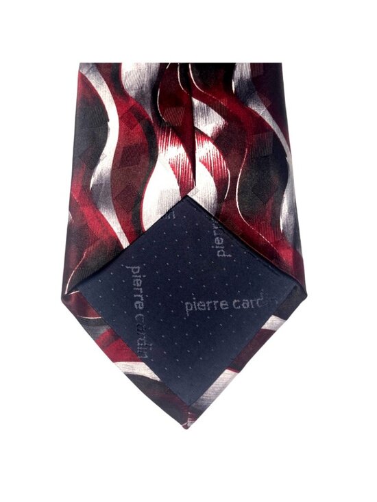 Vintage Pierre Cardin Luxury Designer Mens Silk Tie Red & Silver Wavy (3/$15) - Picture 7 of 8